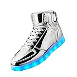 DIYJTS Unisex LED Light Up Shoes, Fashion High Top LED Sneakers USB Rechargeable Glowing Luminous Shoes for Men, Women, Teens Silver