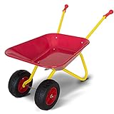 TMZ Dual-Wheel Kids Wheelbarrow Outdoor Toy Barrow Children Metal Wheelbarrow with Comfortable Handles for Garden -Yellow/Red