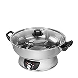 Aroma Housewares ASP-610 Dual-Sided Shabu Hot Pot, 5Qt, Stainless Steel Aroma Housewares 3 Uncooked/6 Cups Cooked Rice Cooker, Steamer, Multicooker, 2-6 cups, Black