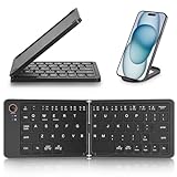 JPHTEK Mini Foldable Bluetooth Keyboard Portable Wireless Keyboard with Stand Holder, Rechargeable Full Size Ultra Slim Keyboard Compatible iOS Android Windows Smartphone Tablet and Laptop-Black