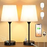 Mini Bedside Lamps for Bedrooms Set of 2 - Nightstand Bedroom Lamps with USB C Port and AC Outlet Charging, Dimmable Touch Small Bed Side Table Lamp, Black Night Stand Light for Kids/Guest Room