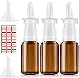Nasal Spray Bottle, 3 Pcs 30ML/1oz Glass Amber Refillable Fine Mist Sprayers Atomizers, Small Empty Nasal Sprayer with Funnels and Labels
