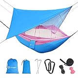 UTEBIT Camping Hammock, Single & Double Portable Hammocks with Mosquito Net, Rainfly Cover, Camping Accessories with Tree Straps for Hanging Outdoor, Indoor, Patio, Backyard