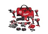 Milwaukee M18 FUEL 18-Volt Lithium-Ion Brushless Cordless Combo Kit with Two 5.0 Ah Batteries, 1 Charger, 2 Tool Bags (7-Tool)