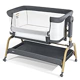 Jimglo 3 in 1 Baby Bassinet, Rocking Bassinet with Storage Basket and Wheels, Adjustable Height Bassinet Bedside Sleeper, Easy Folding Portable Crib for Newborn