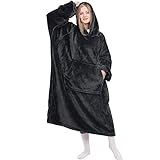 KPBLIS Wearable Blanket Hoodie for Women and Men, Oversized Wearable Hoody Blanket Sweatshirt, Warm Cozy Giant Wearable Fleece Blanket with Sleeves and Giant Pocket for Adults and Kids, Dark Gray