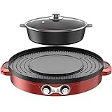 Multifunctional Electric Hot Pot with Divider Smokeless Split Shabu Shabu BBQ Pot 2000w 2 in 1 Electric Hot Pot Grill Cooker with Dual Temperature 57.7 Inches Red,wholebody-mandarinduck