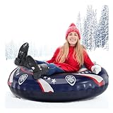 DCTB 47 inch Inflatable Snow Tube, Big Snow Sled for Kids & Adults, Thickened Cold Proof Hard Bottom Heavy Duty Snow Tubes with Handles for Outdoor Fun