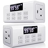[2 Pack] Indoor Countdown Timer Outlet, NEARPOW Auto Shut Off Timers with Large Screen, Customize Countdown, Repeat and Memory Function, Eectrical Outlets for Charger Lights, 3-Prong Grounded Outlet