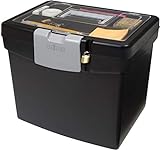 Storex Portable File Box with Organizer Lid – Plastic Office File Storage Box for Letter Paper and Hanging Folders, Obsidian, 1-Count (61504C01C)