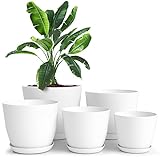 Utopia Home - Plant Pots with Drainage - 7/6.6/6/5.3/4.8 Inches Home Decor Flower Pots for Indoor Planter - Pack of 5 Plastic Planters , Cactus, Succulents Pot - White