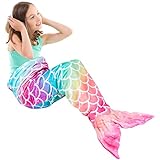 Mermaid Tail Blanket - Plush Mermaid Wearable Blanket for Girls Teens All Seasons Soft Flannel Snuggle Blanket Mermaid Scale Sleeping Bag 55' x 24' (Rainbow)