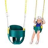Original High Back Full Bucket Toddler Swing Seat with Plastic Coated Chains for Safety - Green - Squirrel Products