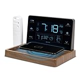 Weather Valet with Qi-Certified Wireless Charging Pad, Auto-Dimming LCD Screen, Alarm Clock, Hyperlocal Forecast, Outdoor Temperature and Humidity Measurements, and Indoor Temperature Reading (02047)