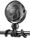 Gaiatop Mini Portable Stroller Fan, Battery Operated Small Clip on Fan, Detachable 3 Speed Rechargeable 360° Rotate Flexible Tripod Cooling Fan for Car Seat Crib Treadmill Travel Black