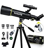 Koolpte Telescope, 70mm Aperture 400mm AZ Mount Astronomical Refracting Telescope (20x-200x) for Kids & Adults, Portable Travel Telescope with Tripod Phone Adapter, Remote Control, Easy to Use, Black