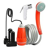 KEDSUM Portable Camping Shower, Camping Shower Pump with Dual Detachable USB Rechargeable Batteries, Portable Outdoor Shower Head for Camping, Hiking, Traveling(+ Bidet Toilet Sprayer) GFS-1701