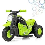 OLAKIDS Kids Motorcycle, 6V Electric Ride On Car with Automatic Bubble Function, Foot Pedal, Headlight, Music, 3 Anti-Skip Wheels Vehicle for Children, Toddler Ages 3+ (Apple Green)