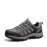 NORTIV 8 Men's Waterproof Hiking Shoes Leather Low-Top Hiking Shoes for Outdoor Work Trailing Trekking Walking Black Dark Grey Orange Size 10 M US Quest-1-W
