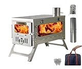 DANCHEL OUTDOOR TSG Portable Titanium Hot Tent Wood Stove with Large Side Glass, Folding Small Camping Stove Backpacking with 7.2ft Pipes for Winter