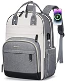 LOVEVOOK Laptop Backpack for Women, 15.6 Inch Travel Anti-theft Laptop Bag, Fashion Work Business Backpacks Purse, Warterproof College Teacher Nurse Computer Professor Daypack, Grey-Beige