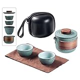 Mini Travel Ceramic Tea Pot Set Chinese Kung Fu Teapot, 1 Pot 2 Cups Porcelain Teacup with Tea Infuser Portable Bag for Outdoor Picnic Hotel