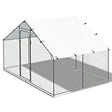 Ugguo Large Walk-in Metal Chicken Coop with Waterproof Cover for Outdoor Backyard Farm Use -Heavy Duty and Anti-UV Spire Shaped Cage for Poultry, Ducks, and Rabbits(9.8' L x 6.5' W x 6.5' H