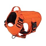 ICEFANG GN1 Reflective Tactical Dog Harness Large sized,Military-Style MOLLE K9 Dog Vest with 2X Metal Buckles,Adjustable Pet Harness, No Pulling Front Leash Clip (Large (Pack of 1), Orange)