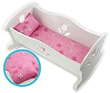 Matty's Toy Stop 18 Inch Doll Furniture Wooden Doll Rocking Cradle (Crib) with Pink Pillow & Cushion - (18' White Floral) Fits American Girl Dolls