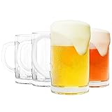 4 Pack Heavy Beer Glass Mug - 16oz Beer Mug, Large Beer Glasses with Handle, Frozen Beer Mugs For Freezer, Classic Beer Mug glasses Set Glass Steins for Bar, Beverage, Dishwasher Freezer Safe 485ML