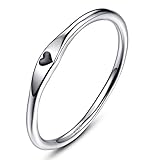 AVECON 925 Sterling Silver Simple Carve Heart Wedding Band Stackable Promise Ring for Her Size 9.5