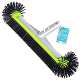 Swimming Pool Brush Head with Round Ends,17.5' Heavy Duty Aluminum Back Head for Cleans Walls, Tiles & Floors, 7 Rows Premium Nylon Bristles with EZ Clips (Green Black)