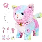 Interactive Electronic Plush Toy Walking and Barking Robot Cat Plush Cat Remote Control Kitten for Girls (Colorful Cat)