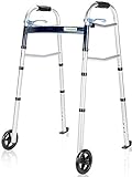 OasisSpace Compact Folding Walker with Trigger Release and 5 Inches Wheels for Seniors Elderly [Accessories Included] Narrow Lightweight Support up to 350 lb(FSA or HSA Eligible)