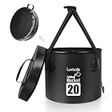 Luxtude Collapsible Bucket with Lid, 5 Gallon Bucket(20L), Portable Camping Bucket with Carry Bag, Food Grade Water Bucket, Ultra Lightweight Folding Bucket for Camping, Hiking, Fishing, Car Washing