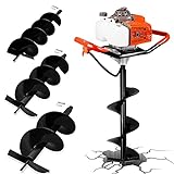 DC HOUSE 63CC Gas Powered Auger Post Hole Digger with 3 Earth Auger Drill Bits (6'&10'&12') One Man Operator Engine and Drill Bits | Multi-Package Shipping
