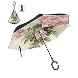 ALAZA Inverted Golf Umbrella Vintage Rose Bee UV Anti Windproof Reverse Folding Umbrellas with C-Shape Handle for Car Outdoor Travel