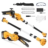 DEREAL Pole Saw Cordless, Battery Powered Pole Saws for Tree Trimming, 20V 4.0Ah Battery Pole Chainsaw, 8' Cutting Cordless Power Pole Saw, 17ft Reach Electric Saw for Trees With Pole