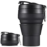 EASYXQ Collapsible Travel Cup, 20 OZ 600ml Silicone Folding Camping Cup, Leak Proof BPA Free Portable Cup, Sport Bottle with Lids for hiking (Black)