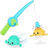 KINDIARY Bath Toys, Magnetic Fishing Games with Wind-up Swimming Whales, Water Table Pool Fun Time Bathtub Tub Toy for Toddlers Baby Kids Infant Girls Boys Age 1 2 3 4 5 6 Years Old