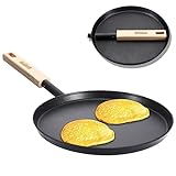 bodkar Frying Pan Skillet 8-inch Flat Griddle Pan, Lightweight Grill Pan with Wooden Handle for Camping Indoor Outdoor Cooking