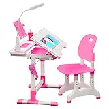 Gorilla Gadgets Kids Desk and Chair Set for Ages 4-12, Height Adjustable Children's Study Table, Student School Desks with Lamp, Pencil Case, and Bookstand (DSK-Kids)