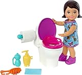 Barbie Skipper Babysitters Inc Doll & Accessories Set with Brunette Doll in Butterfly Dress, Potty & Bathroom-Themed Pieces