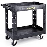 ELAFROS Heavy Duty Plastic Utility Cart 34 x 17 Inch - Work Cart Tub Storage W/Deep Shelves and Full Swivel Wheels Safely Holds up to 550 lbs - 2 Tier Service Cart for Warehouse,Garage, Cleaning
