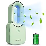 CONBOLA Desk Fan, 11.8 Inch Bladeless Fan Small Table Fan Air Cooler, Portable Rechargeable Breeze Quiet Fan with Touch Control 5-Colors Decorative LED Light for Office Bedroom（Green）