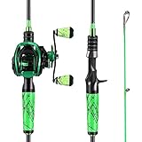 One Bass Fishing Rod and Reel Combo, Baitcasting Combo with SuperPolymer Handle- Green- 1.98M -Right Handed