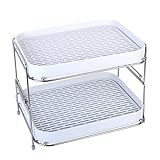 Zosenley 2-Tier Cups Mugs Drying Rack with Drain Tray, Kitchen Storage Organizer Shelf for Drinking Glass Bottle Bowls