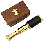 safhome Storebox 6' Brass Handheld Mini Foldable Telescope with Wooden Box Nautical Handmade Imported (6' inches with Box)