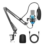 Neewer USB Microphone Kit for Windows and Mac, Includes Suspension Scissor Arm Stand, Shock Mount, Pop Filter, USB Cable and Table Mounting Clamp for Broadcasting and Sound Recording (Blue & Silver)