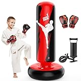 QPAU Punching Bag for Kids, 66 Inch Stable Inflatable Boxing Bag with Boxing Gloves, Stand Kids Punching Bag Toy for Boys & Girls Age 5-12, Boxing Set for Practicing Karate, Taekwondo, MMA